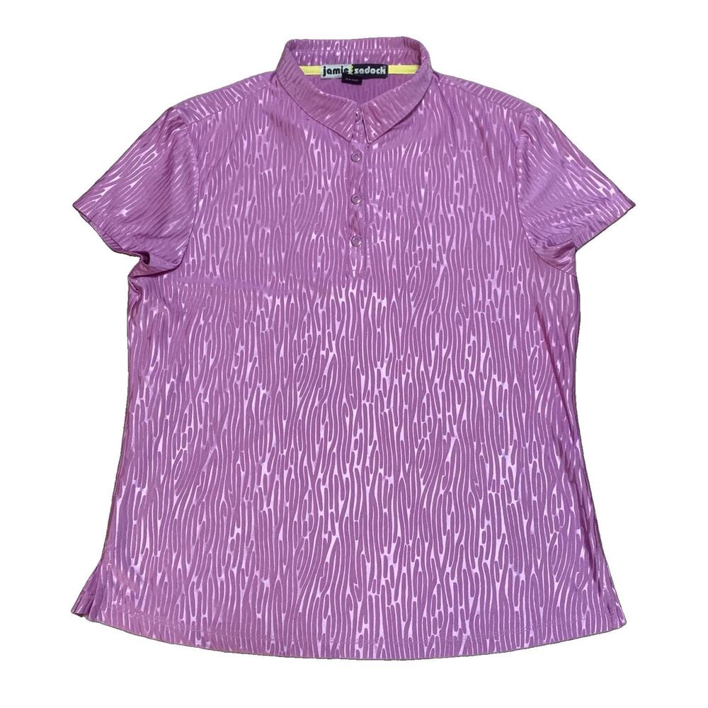Jamie Sadock Lilac Purple Abstract Print Golf Polo Shirt Snap Closure Size L